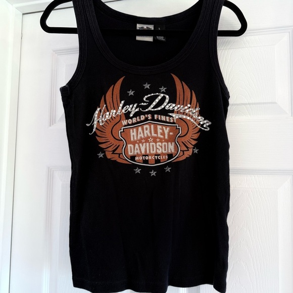 HARLEY DAVIDSON Rhinestone Classic Black Ribbed Tank L - Picture 1 of 8